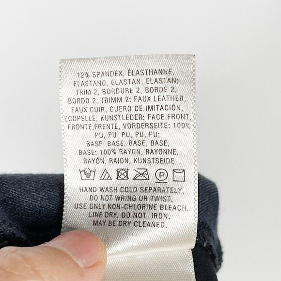 Anthropologie Black Faux Suede Leather Patched Skinny Leg Pants 28 Zip Ankle - Picture 12 of 13